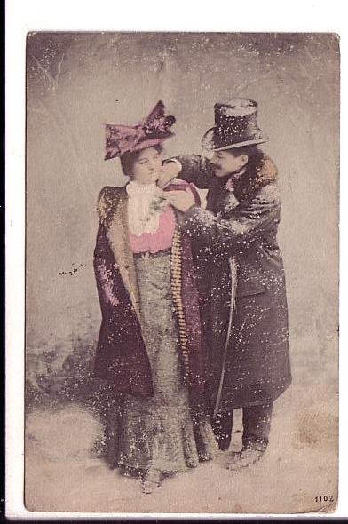 Romantic Couple, pre 1908, Dressed for Outdoors, Corsage