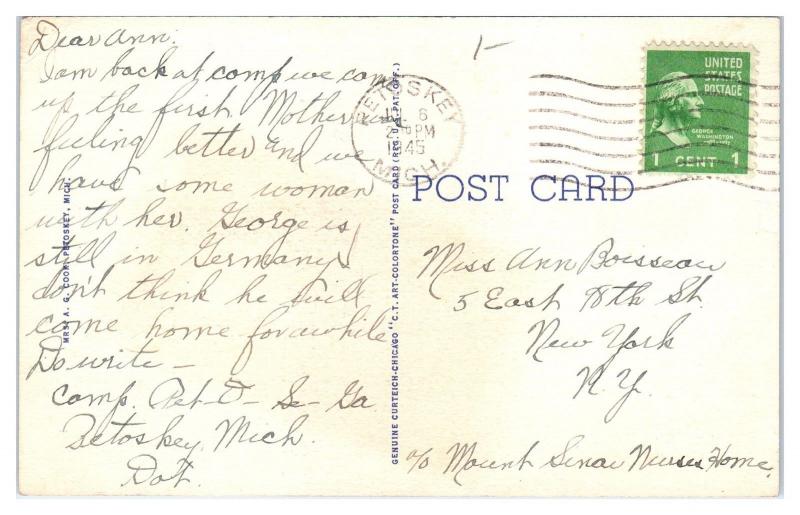 1945 Lockwood General Hospital, Petoskey, MI Postcard