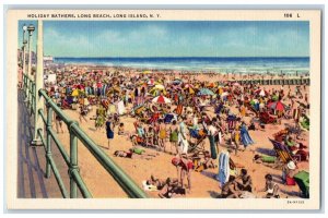 c1930's Holiday Bathers Long Beach Long Island New York NY Vintage Postcard