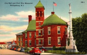 New Jersey Phillipsburg City Hall and Civil War Monument 1951