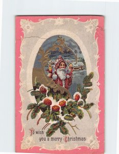 Postcard To wish you a merry Christmas with Pines Santa Embossed Art Print