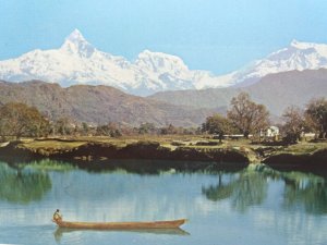 Sunset on Lake Phewa Pokhara Annapurna II Kaski Nepal Vintage Postcard