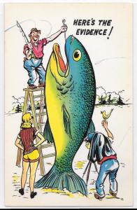 Vintage Comic Postcard Here's The Evidence! Fishing Exaggerated Fish Fisherman