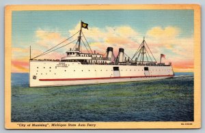 Postcard City of Munising - Michigan State Auto Ferry -