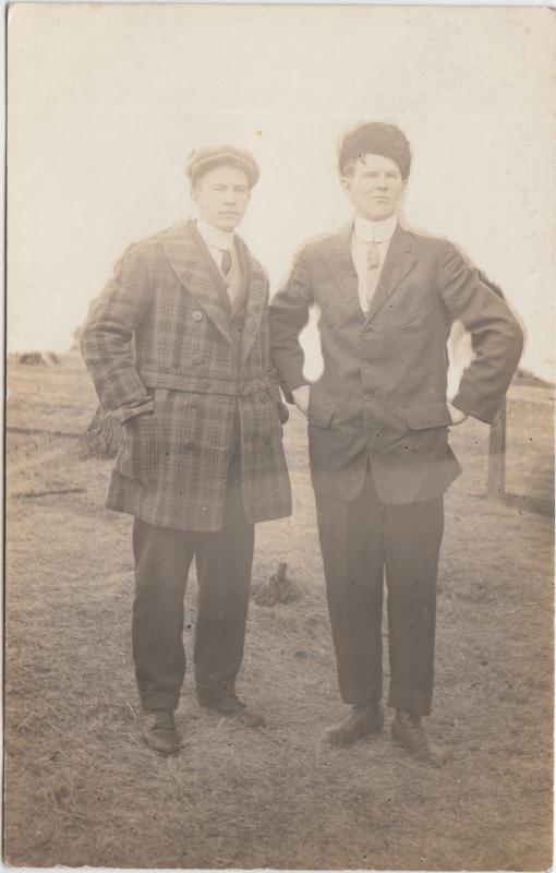 Illinois Il Real Photo RPPC Postcard 1913 SHELDON two Men Dressed Up 