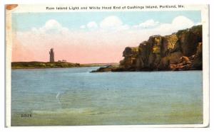 1922 Ram Island Light & White Head End Cushings Island, Portland, Maine Postcard