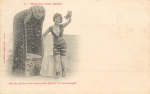 History of the Crab series postcard woman bathing suit 1900s France