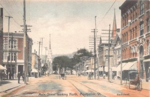 MAIN STREET NORTH MONTPELIER VERMONT HAND COLORED POSTCARD 1909