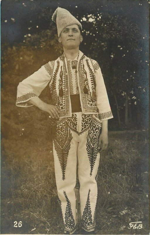RPPC Postcard; Man in Embroidered Outfit Fashion Costume Bucharest Romania