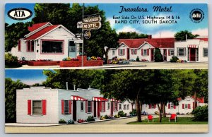 Roadside~Rapid City South Dakota~Travelers Motel Sign & Entrance~Vtg Postcard