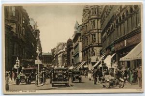 New Street Scene Motorcycle Sidecar Birmingham England UK 1940s postcard