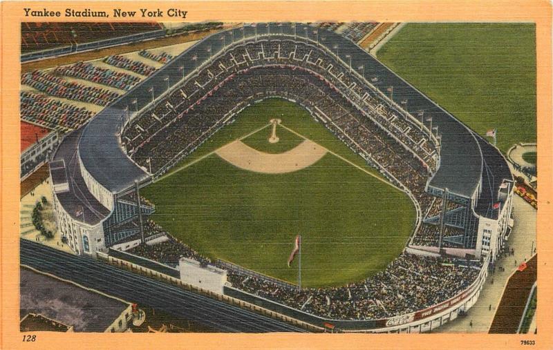 Yankee Stadium New York City NY pm 1958 in Bronx Linen aerial view