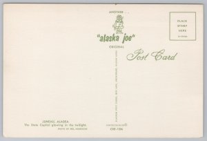 Juneau Alaska~Skyline from Bay @ Night~Capitol~Continental Postcard