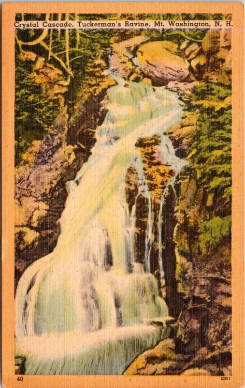 Crystal Cascade Tuckermans Ravine Mt Washington New Hampshire Linen Postcard