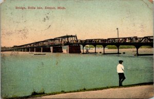 Vintage Postcard Belle Isle Bridge Detroit Michigan 1965 Red Letters Flint  30