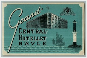 Grand Central Hotellet Gavle Luggage Label Vtg Sticker Stamp Poster Sweden 