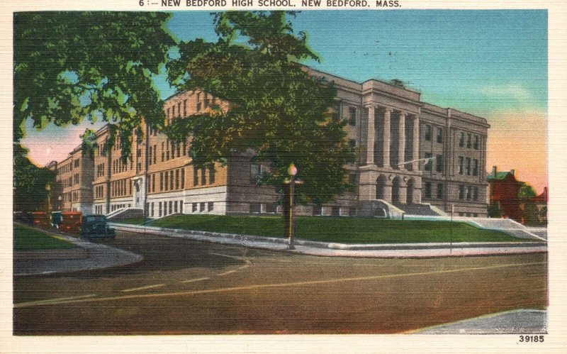 Vintage Postcard New Bedford High School Building New Bedford Massachusetts MA