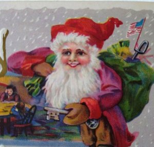 Santa Claus Father Christmas Postcard Skeleton Key US Flag Purple Suit Coat 1912