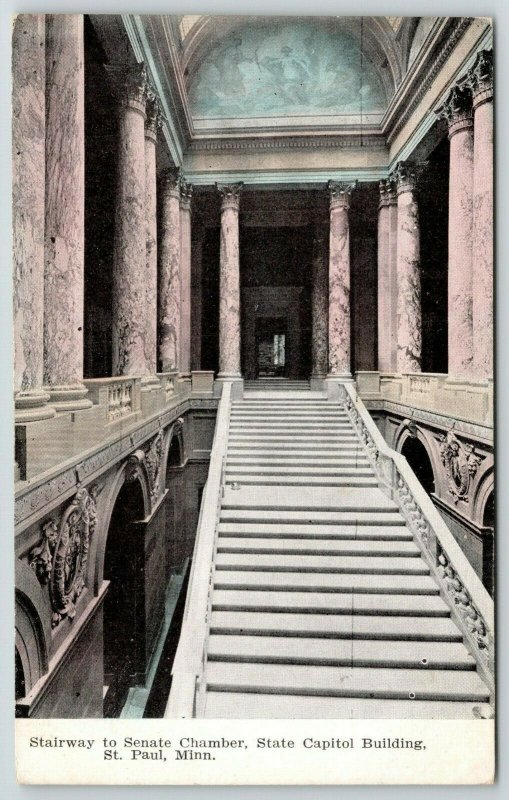 St Paul Minnesota~State Capitol~Stairway to Senate Chamber~Marble Pillars~c1910 