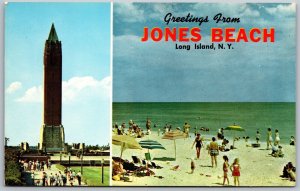 Vtg New York NY Greetings from Jones Beach Water Tower Bathing Beach Postcard