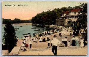 Buffalo New York~Crowded Waterfront Scenery @ Delaware Park~Vintage Postcard