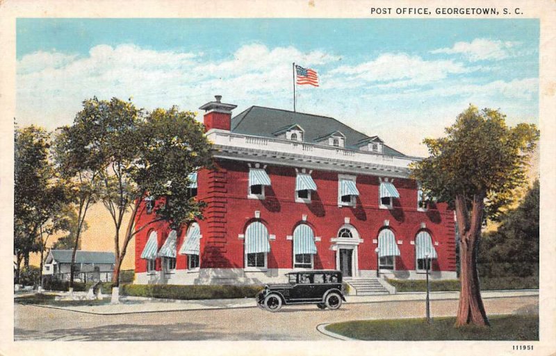 Georgetown South Carolina Post Office White Border Lithograph Vintage PC U4574