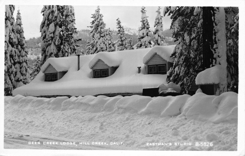 Real Photo Postcard Snow Covered Deer Creek Lodge Mill Creek, California~109638