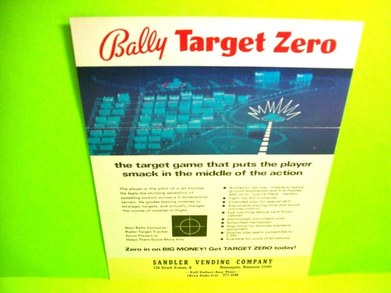 Bally 1970 TARGET ZERO Original Vintage Arcade Game Flyer Jet Bomber Fighter