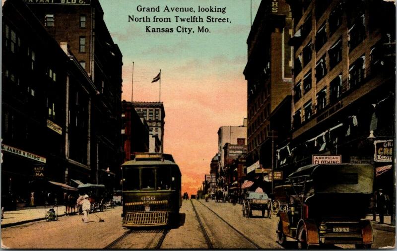 Kansas City MO~Grand Avenue~James & Sons~American Clothing Store~Trolley~c1910 