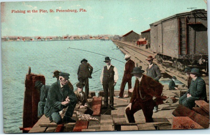 1910s Fishing at the Pier St Petersburg Florida FL Postcard