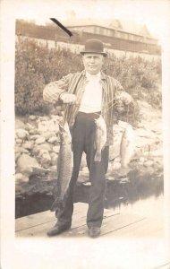 Howard Lake Minnesota Man Fisherman Fishing Real Photo Vintage Postcard AA43320
