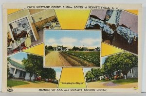 South Carolina Pat's Cottage Near Bennettsville 1950 to Plymouth MA Postcard Q12