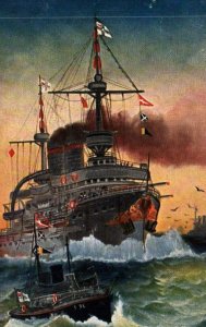 Rare Naval Art German Imperial Navy Cruiser WWI c1907 Postcard #822