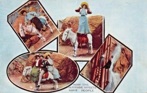 HOW THE ALTITUDE AFFECTS SOME PEOPLE-WOMAN-DONKEY~1910s MULTI IMAGE POSTCARD