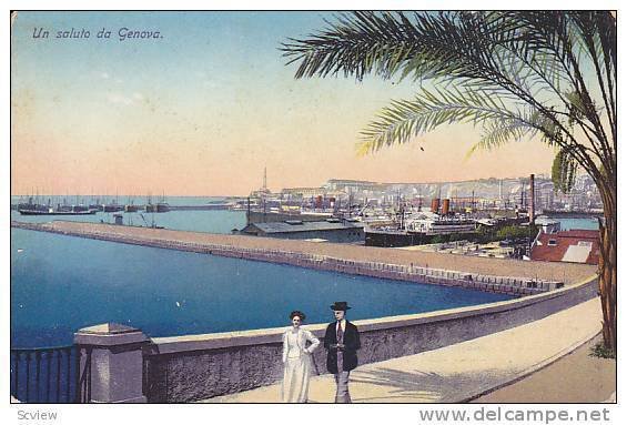 Lady & Gentleman Walking, Un Saluto Da Genova (Liguria), Italy, 1900-1910s