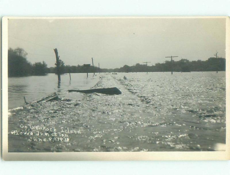 1918 rppc STREET DURING FLOOD Rock Island Illinois IL i9514