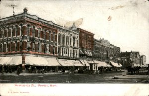 Owosso MI Michigan Washington Street c1900-20s Vintage Postcard