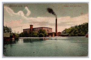 Postcard WI Cotton Mill And Dam Beaver Dam Wis. Wisconsin