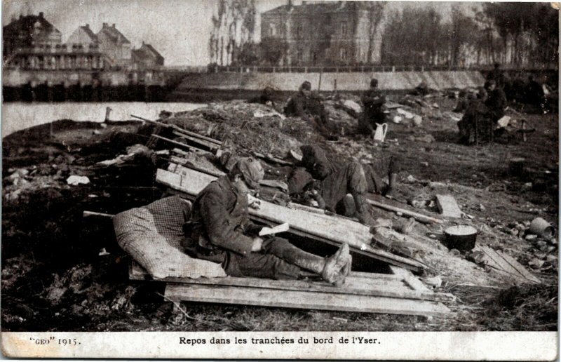 Postcard Belgium World War I Soldiers Resting during the Battle of Yser 1914 K43