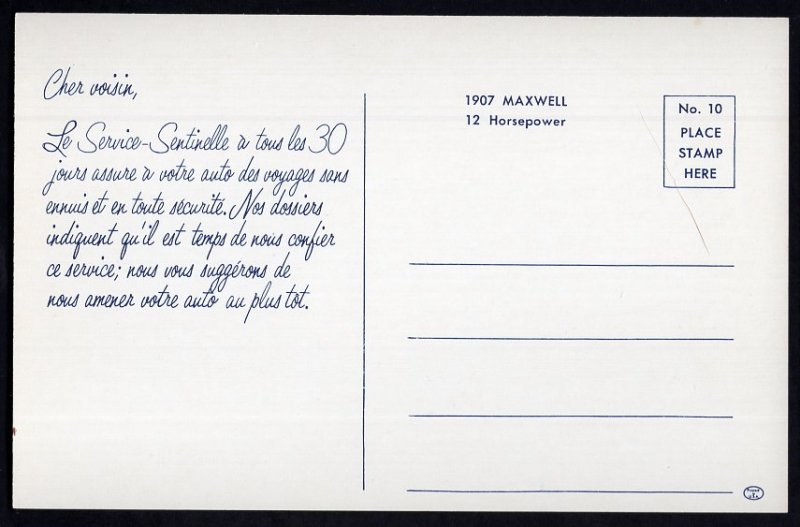Classic Antique Car Postcard 1907 MAXWELL 12 Horsepower - Chrome