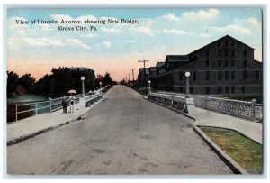 c1910 View of Lincoln Avenue, Showing New Bridge, Grove City PA Postcard