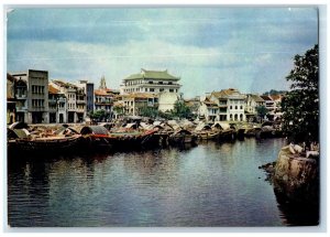 c1960 The Water Front Passenger Boat Buildings Houses Lake Singapore SG Postcard 