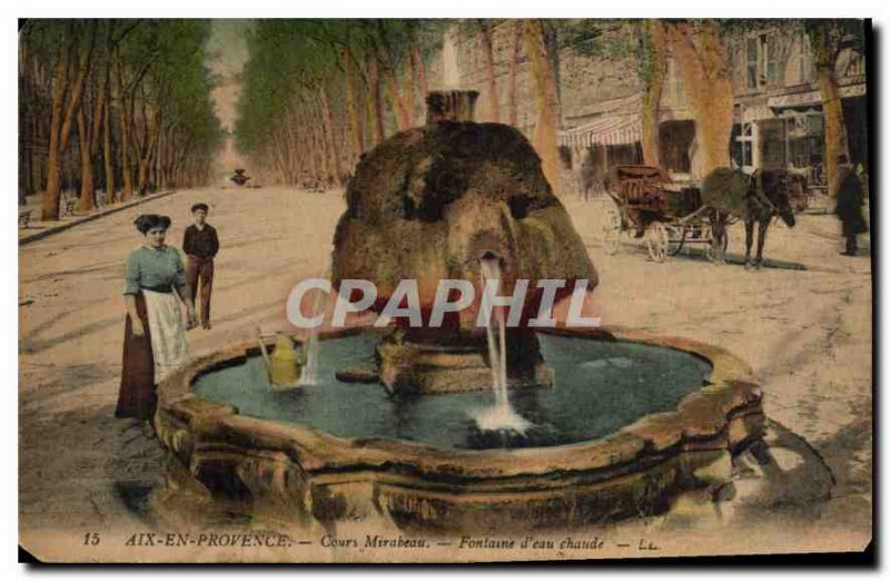 Old Postcard Aix en Provence Cours Mirabeau fountain of hot water