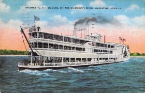 Steamer J.S. De Luxe,On The Mississippi River,Muscatine, IA. Msg.Old Postcard