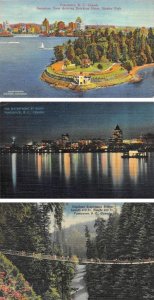 3~Linen Postcards BC Canada BROCKTON POINT~VANCOUVER NIGHT VIEW~CAPILANO BRIDGE