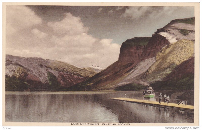 Steamship approaching pier , Lake Minnewanka , Canadian Rockies , Canada , 20...