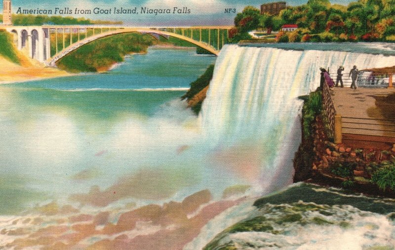 Vintage Postcard 1930's American Falls Goat Island Niagara Falls Ontario Canada