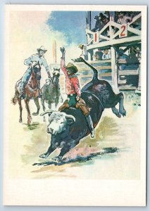 1981 SPORT RODEO Americans USA Texas Cowboy on horse Soviet USSR Postcard