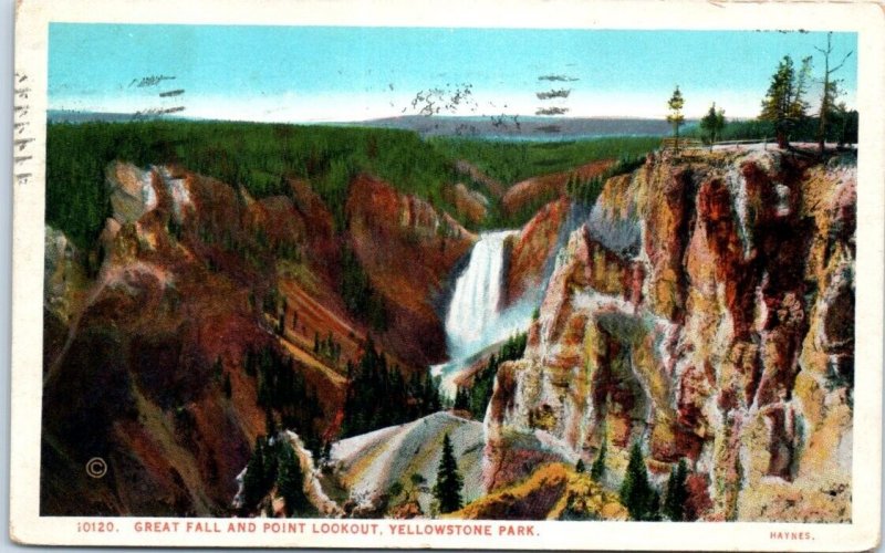 Postcard - Great Falls And Point Lookout, Yellowstone Park - Wyoming