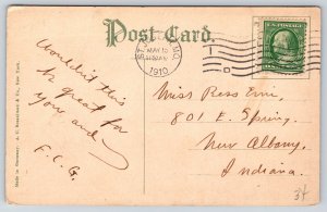 St Joseph Missouri~King Park~Lovers Walk Path View~Road~Bench~1910 Postcard